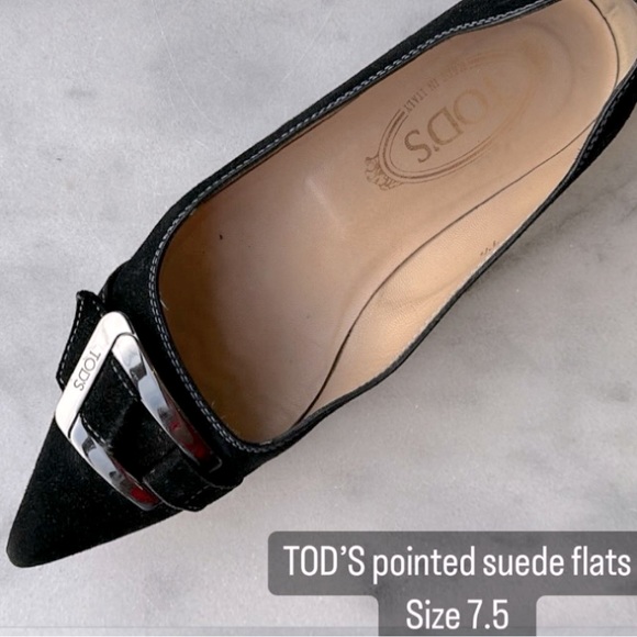 TOD’S Suede Pointed Toe Flats Size 7.5 - Picture 1 of 4